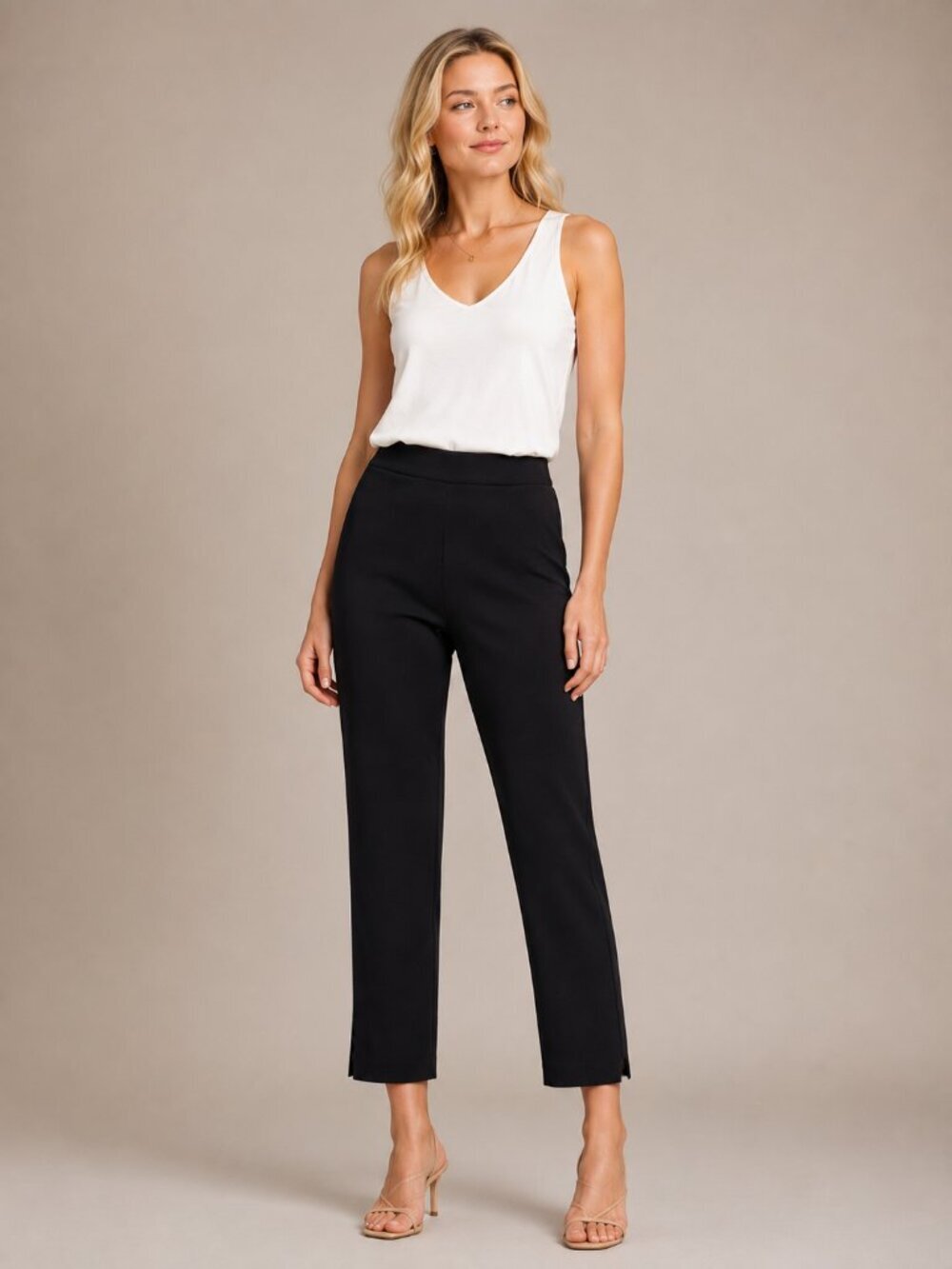 2/$30 Eileen Fisher Split Leg Trouser Ankle Dress Pant Black Elastic Waist #6755